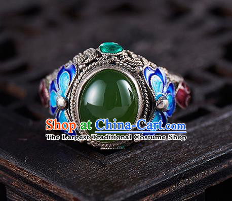 Chinese National Wedding Silver Ring Handmade Jewelry Accessories Classical Qing Dynasty Blueing Circlet