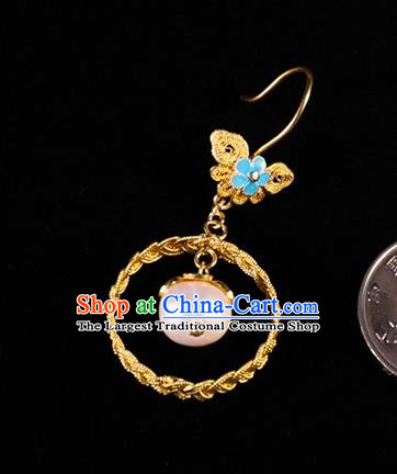 China Traditional Qing Dynasty Golden Ear Jewelry Accessories Ancient Empress Pearl Earrings