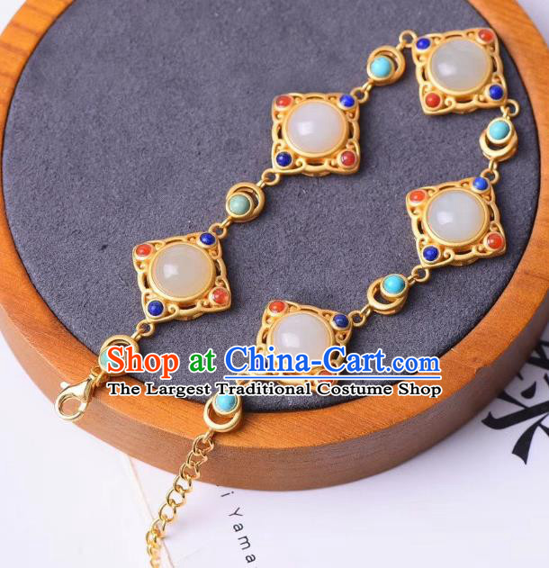 China Handmade Gems Bracelet Accessories Traditional White Chalcedony Bangle Jewelry