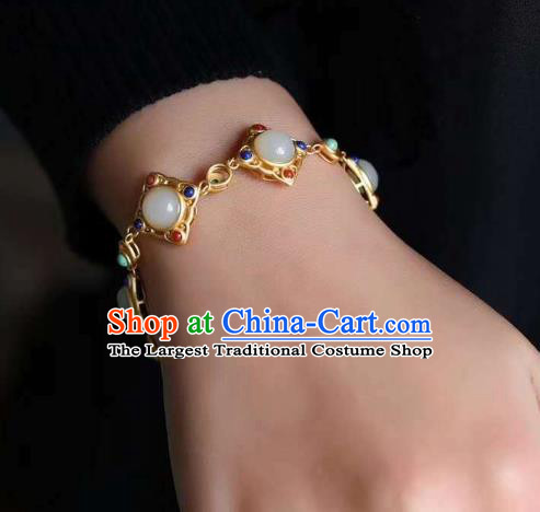 China Handmade Gems Bracelet Accessories Traditional White Chalcedony Bangle Jewelry