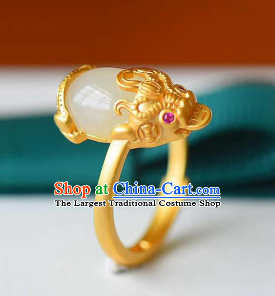 Chinese Handmade Jade Ring Jewelry Accessories Classical National Golden Pi Xiu Circlet