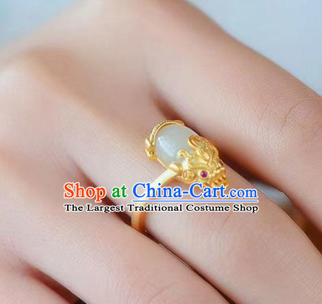 Chinese Handmade Jade Ring Jewelry Accessories Classical National Golden Pi Xiu Circlet