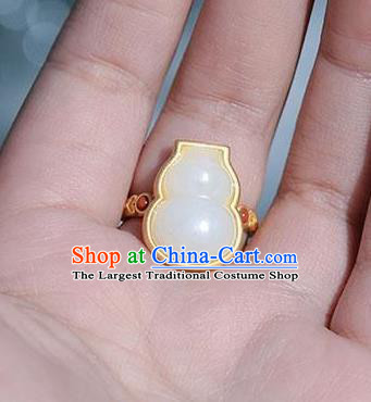 Chinese Classical National Golden Circlet Handmade Jewelry Accessories Jade Gourd Ring