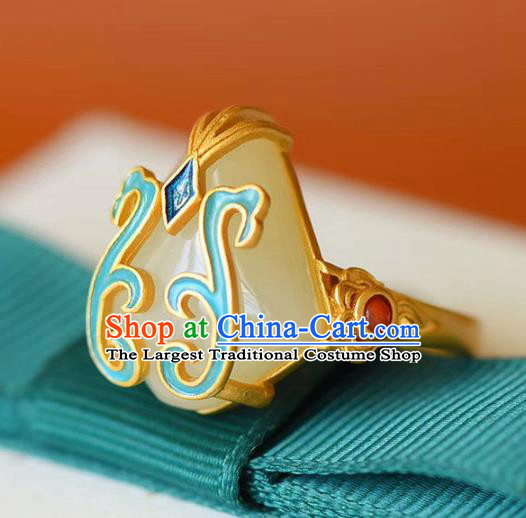 Chinese Classical National Jade Circlet Handmade Jewelry Accessories Qing Dynasty Court Ring