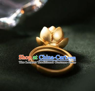 Chinese Classical Agate Lotus Circlet Handmade Jewelry Accessories National Golden Ring