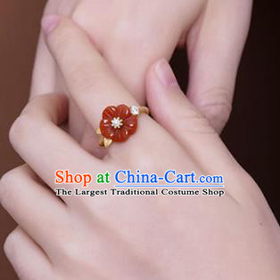 Chinese Classical Golden Pearl Circlet Handmade Jewelry Accessories National Agate Plum Ring