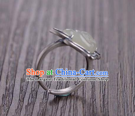 Chinese National Silver Lotus Ring Handmade Jewelry Accessories Classical Jade Circlet