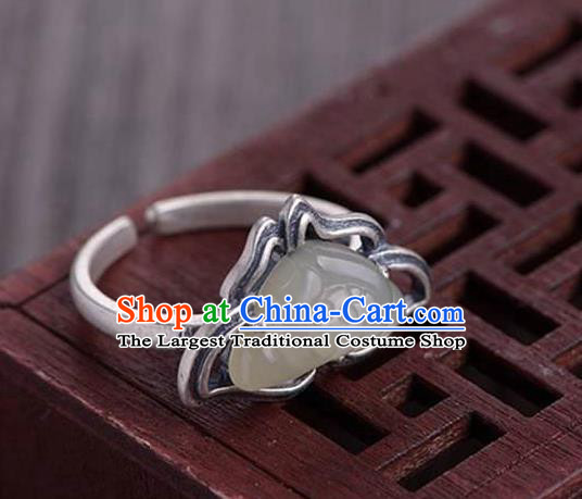 Chinese National Silver Lotus Ring Handmade Jewelry Accessories Classical Jade Circlet