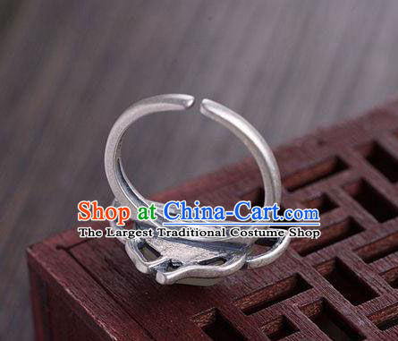 Chinese National Silver Lotus Ring Handmade Jewelry Accessories Classical Jade Circlet