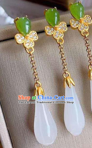 China Traditional Jade Mangnolia Ear Jewelry Accessories National Cheongsam Crystal Earrings