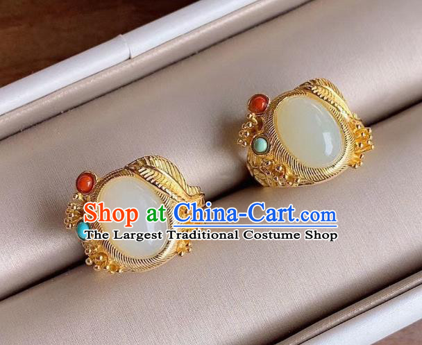 Chinese National Golden Ring Handmade Jewelry Accessories Classical Jade Circlet