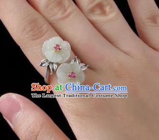 Chinese National Jade Plum Blossom Ring Handmade Jewelry Accessories Classical Silver Circlet
