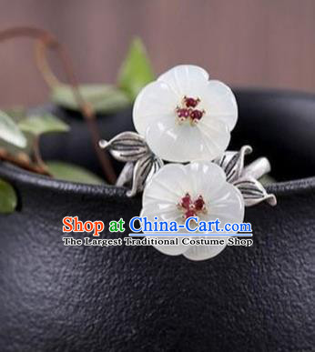 Chinese National Jade Plum Blossom Ring Handmade Jewelry Accessories Classical Silver Circlet