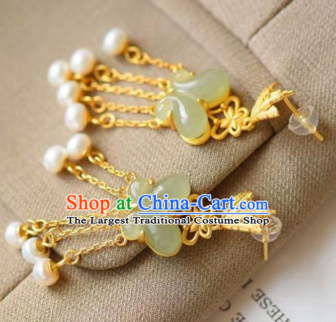 China Traditional Pearls Tassel Ear Jewelry Accessories National Cheongsam Jade Butterfly Earrings