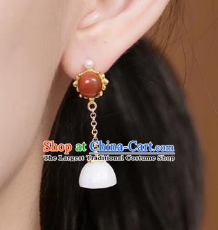 China Traditional Qing Dynasty Ear Jewelry Accessories National Cheongsam Jade Lotus Seedpod Earrings