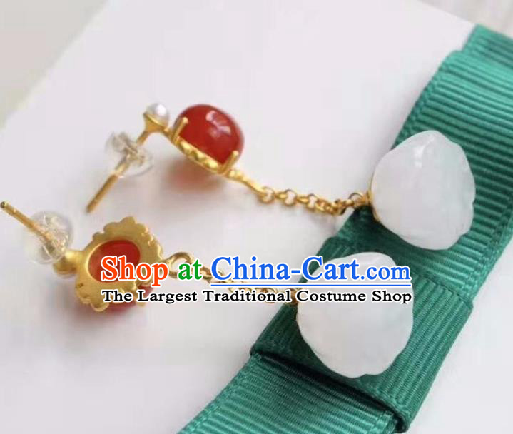 China Traditional Qing Dynasty Ear Jewelry Accessories National Cheongsam Jade Lotus Seedpod Earrings