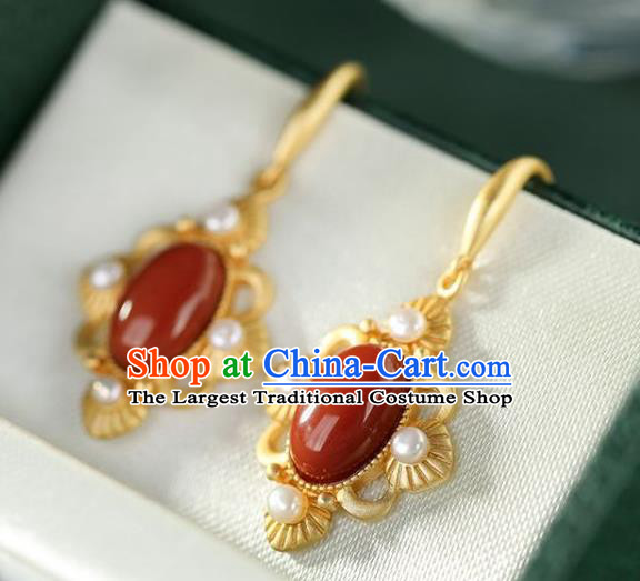 China Traditional Pearls Golden Ear Jewelry Accessories National Cheongsam Agate Earrings