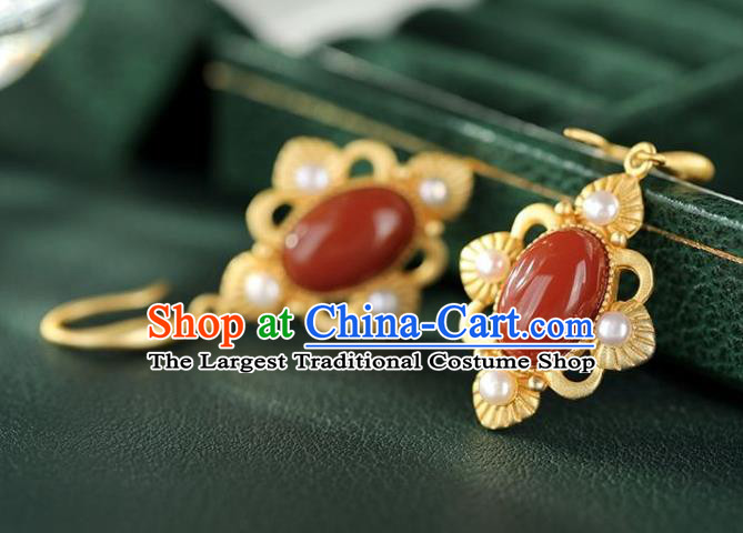 China Traditional Pearls Golden Ear Jewelry Accessories National Cheongsam Agate Earrings