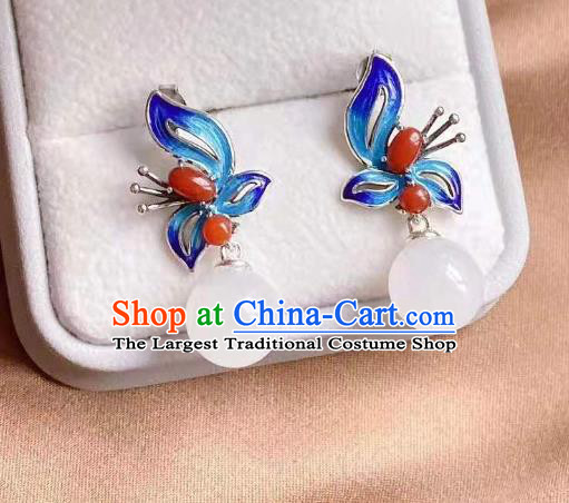 China Traditional Agate Pearl Ear Jewelry Accessories National Cheongsam Cloisonne Butterfly Earrings