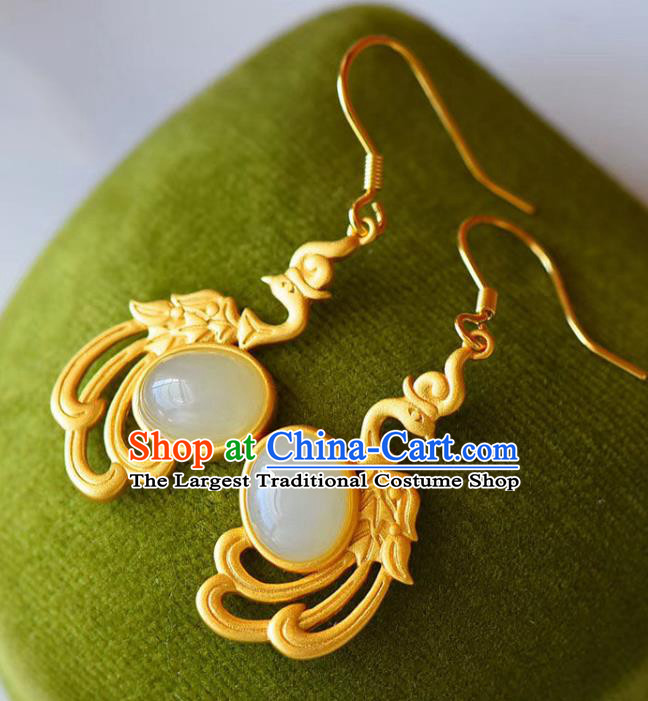 China Traditional Qing Dynasty Court Ear Jewelry Accessories National Cheongsam Golden Phoenix Earrings