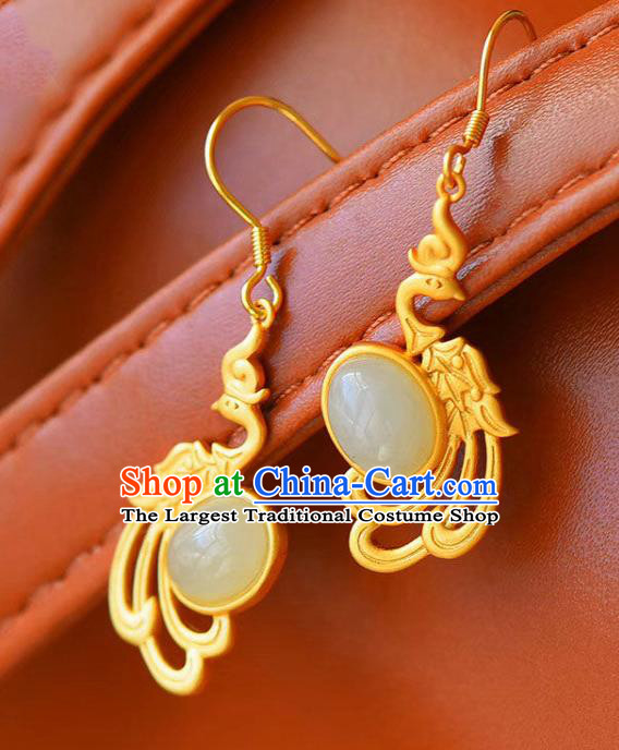 China Traditional Qing Dynasty Court Ear Jewelry Accessories National Cheongsam Golden Phoenix Earrings