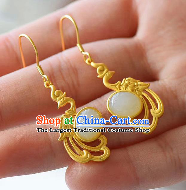 China Traditional Qing Dynasty Court Ear Jewelry Accessories National Cheongsam Golden Phoenix Earrings