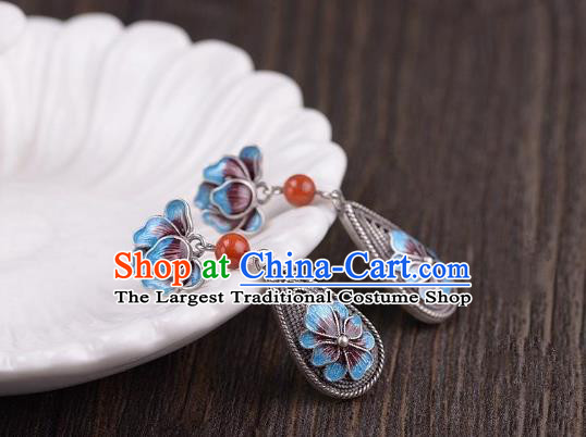 China National Cheongsam Silver Earrings Traditional Cloisonne Peony Ear Jewelry Accessories