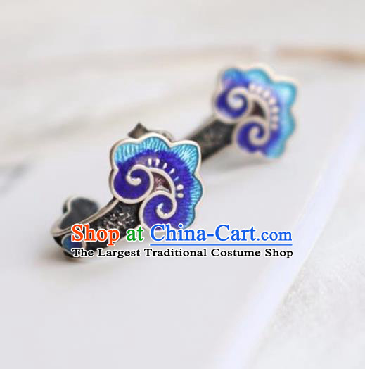 China Traditional Qing Dynasty Cloisonne Ear Jewelry Accessories National Cheongsam Silver Cloud Earrings