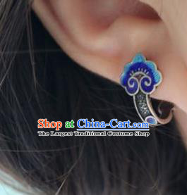 China Traditional Qing Dynasty Cloisonne Ear Jewelry Accessories National Cheongsam Silver Cloud Earrings