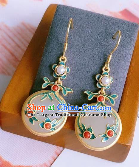 China Traditional White Jade Ear Jewelry Accessories National Cheongsam Blueing Cloud Earrings