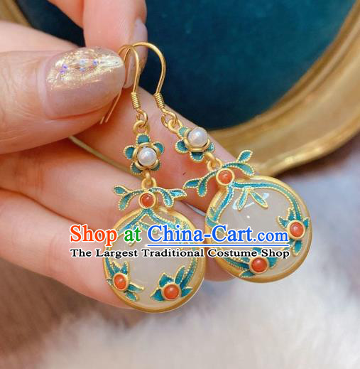 China Traditional White Jade Ear Jewelry Accessories National Cheongsam Blueing Cloud Earrings