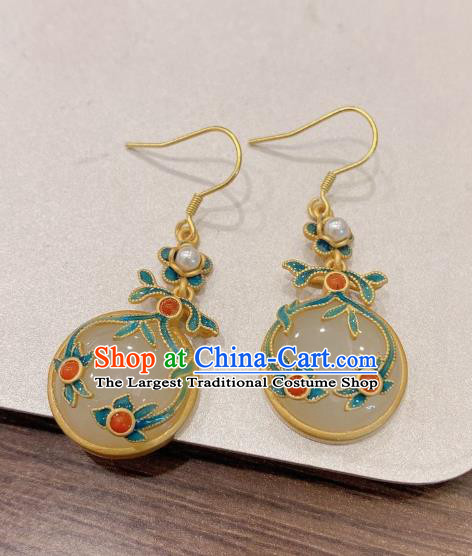 China Traditional White Jade Ear Jewelry Accessories National Cheongsam Blueing Cloud Earrings