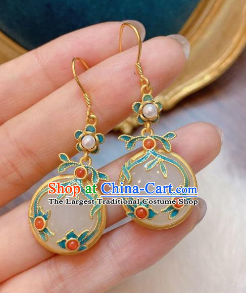 China Traditional White Jade Ear Jewelry Accessories National Cheongsam Blueing Cloud Earrings