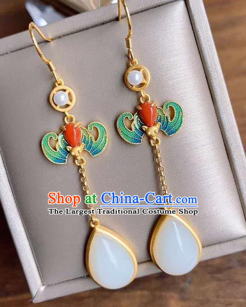 China Traditional Cloisonne Bat Ear Jewelry Accessories National Cheongsam Pearl Earrings