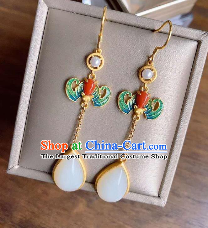 China Traditional Cloisonne Bat Ear Jewelry Accessories National Cheongsam Pearl Earrings