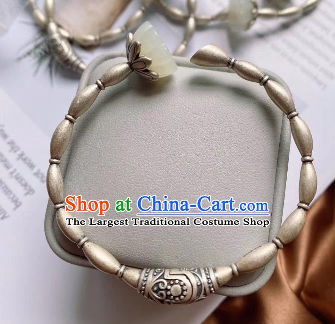 China Handmade Jade Bracelet Accessories Traditional National Silver Lotus Root Bangle Jewelry