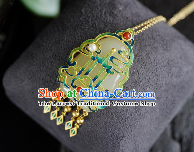 China Handmade Enamel Necklet Pendant Accessories Traditional Cheongsam Jade Necklace Jewelry