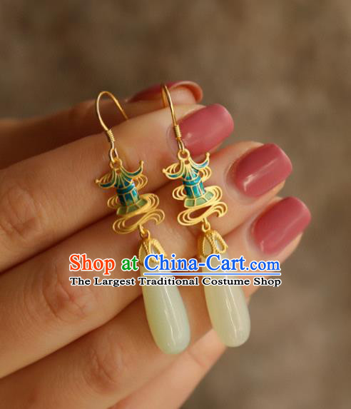 China Traditional Enamel Palace Ear Jewelry Accessories Classical Cheongsam Jade Earrings
