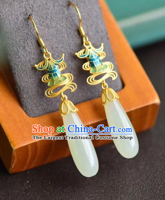 China Traditional Enamel Palace Ear Jewelry Accessories Classical Cheongsam Jade Earrings