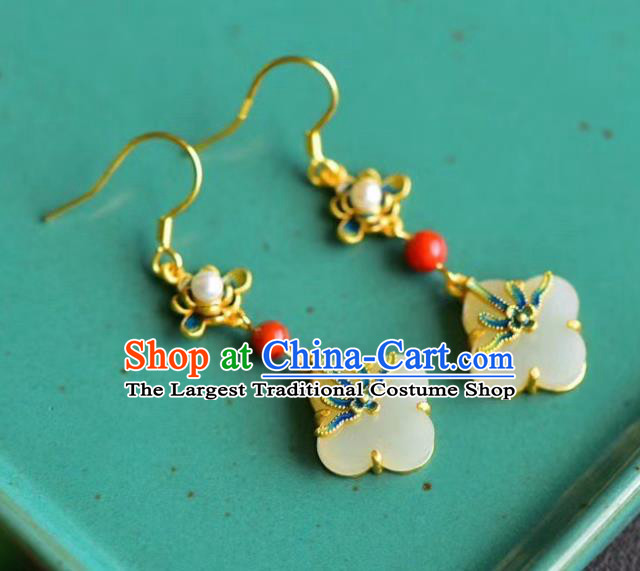 China Traditional Enamel Flower Ear Jewelry Accessories Classical Cheongsam Pearl Jade Earrings