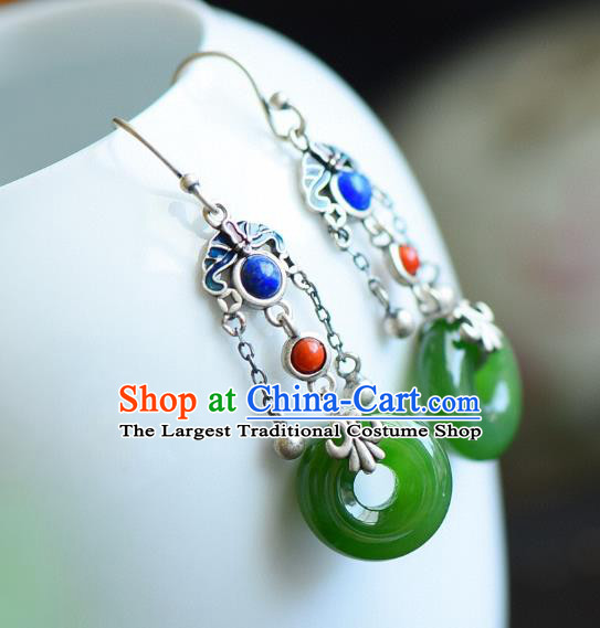 China Traditional Jade Peace Buckle Ear Jewelry Accessories Classical Cheongsam Silver Earrings