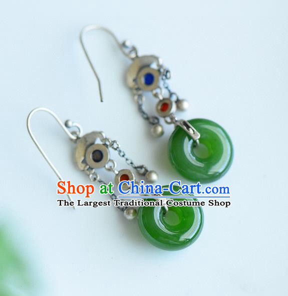 China Traditional Jade Peace Buckle Ear Jewelry Accessories Classical Cheongsam Silver Earrings
