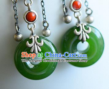 China Traditional Jade Peace Buckle Ear Jewelry Accessories Classical Cheongsam Silver Earrings