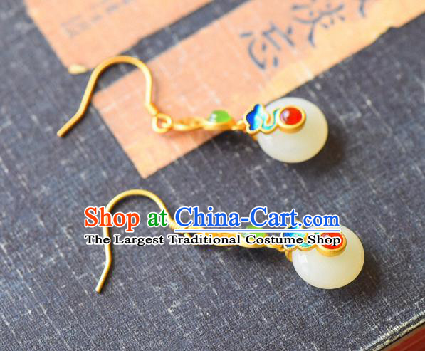 China Traditional Enamel Cloud Ear Jewelry Accessories Classical Cheongsam Hetian Jade Earrings