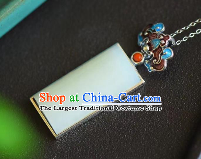 China Handmade Blueing Bat Necklet Pendant Accessories Traditional Cheongsam Jade Necklace Jewelry