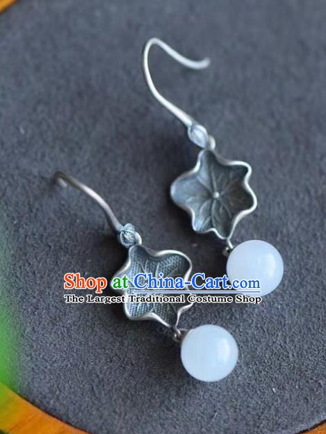 China Traditional Silver Lotus Leaf Ear Jewelry Accessories Classical Cheongsam Earrings