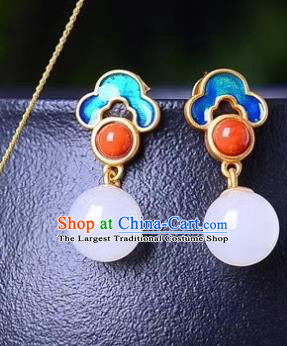 China Traditional Agate Ear Jewelry Accessories Classical Cheongsam Blueing Cloud Earrings