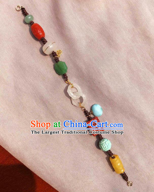 China Handmade Jade Agate Bracelet Accessories Traditional National Gems Bangle Jewelry