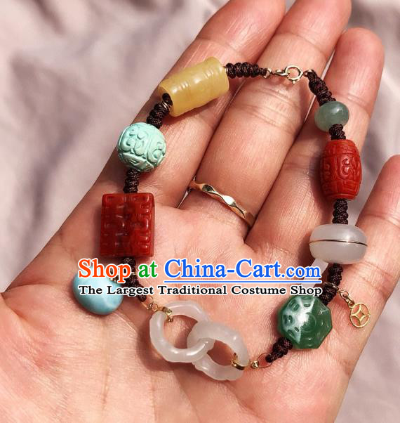 China Handmade Jade Agate Bracelet Accessories Traditional National Gems Bangle Jewelry