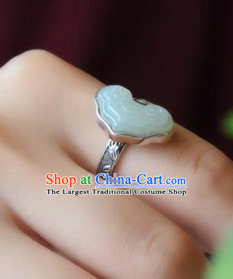 Chinese National Silver Carving Ring Handmade Jewelry Accessories Classical Jade Cloud Circlet